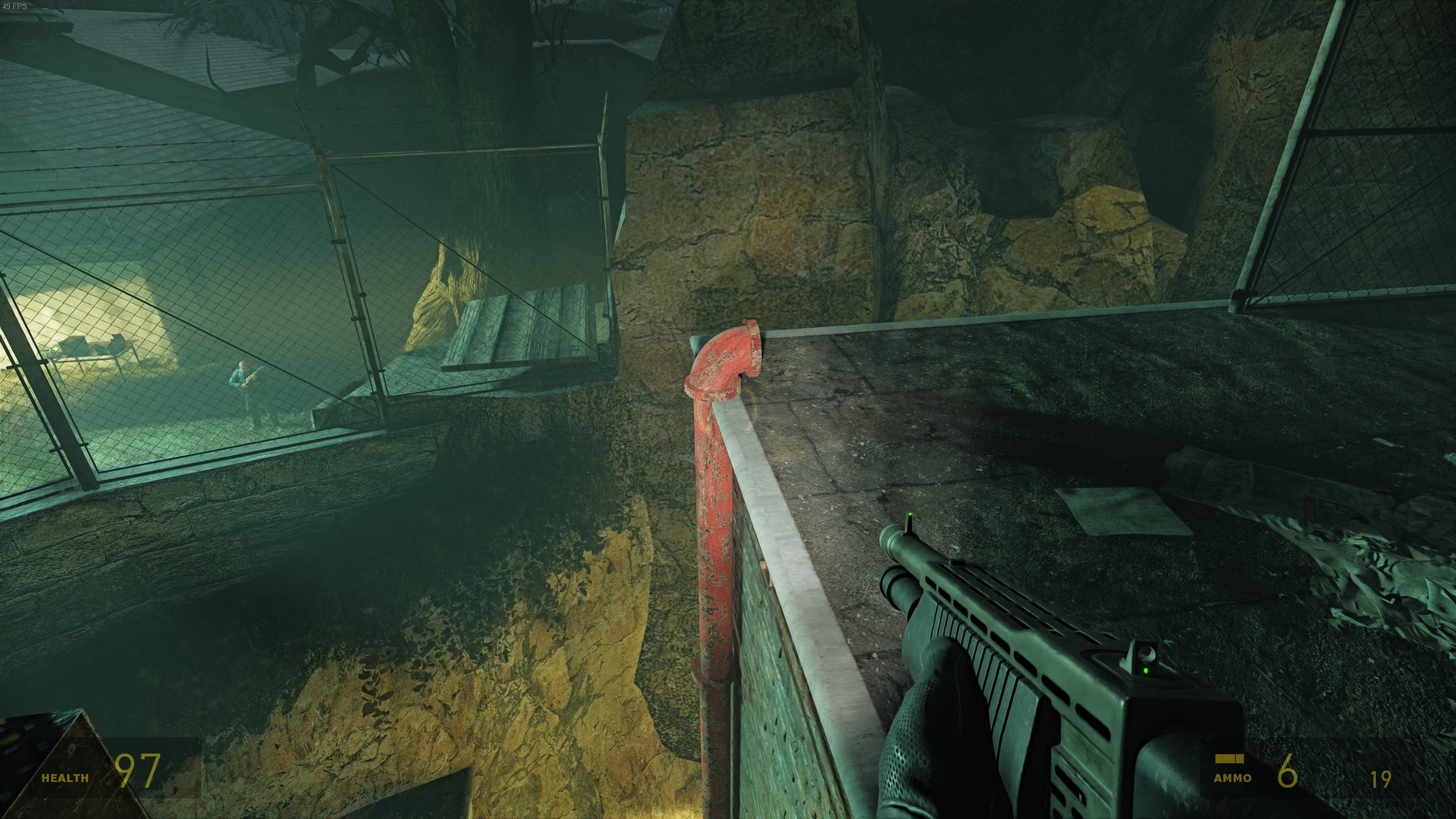 A pipe clips into an added roof lip in the Half-Life 2 RTX demo. - 5