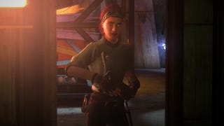 A screenshot from Half Life 2 reimagining Raising The Bar: Redux showing Alyx Vance standing in a doorway