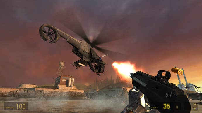 shooting down a helicopter in Half-Life 2