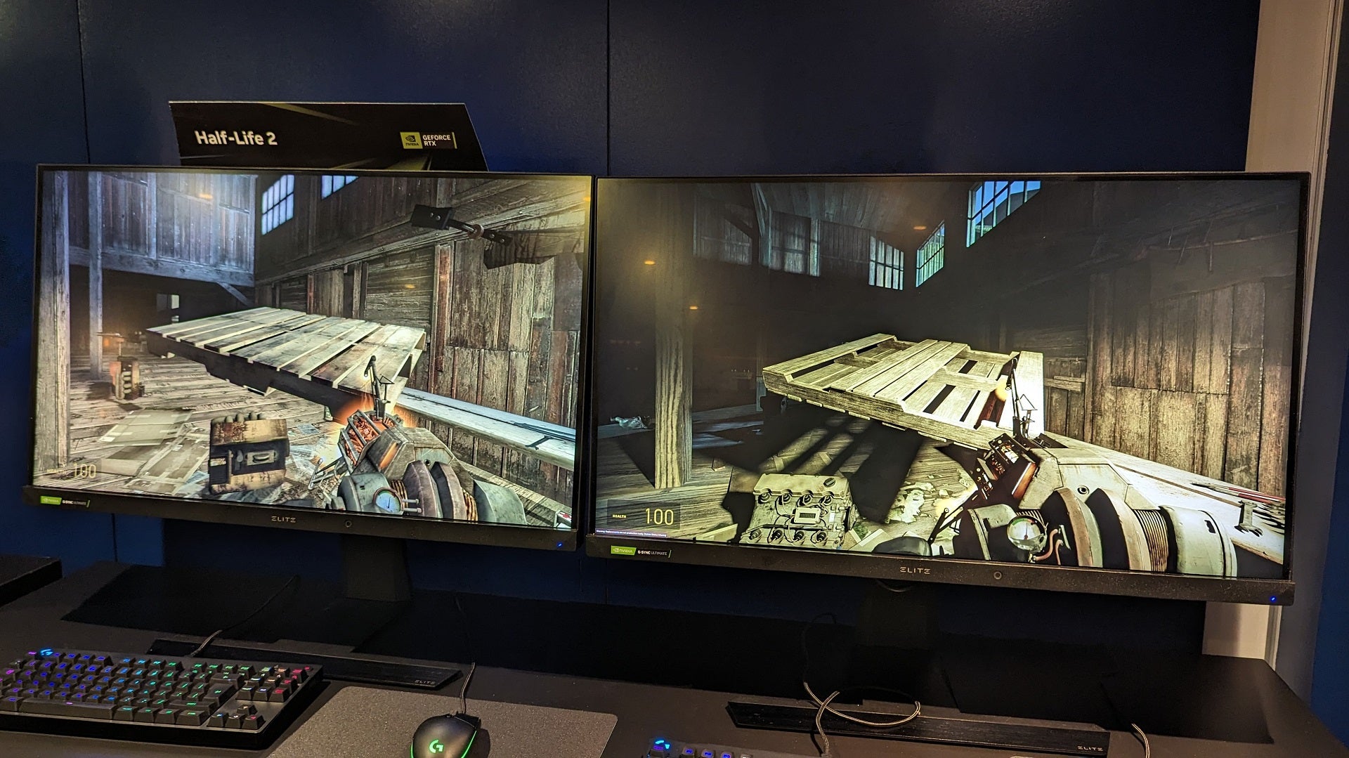Half-Life 2 and Half-Life 2 RTX running on two adjacent monitors, for comparison. - 6