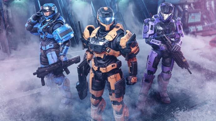 Key art from Halo Infinite’s winter update, released on November 8th, 2022, showing several Spartans.