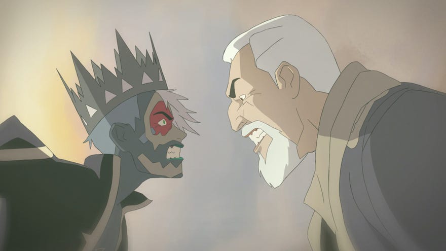 Two deities stare and growl at each other in Harmony: The Fall Of Reverie