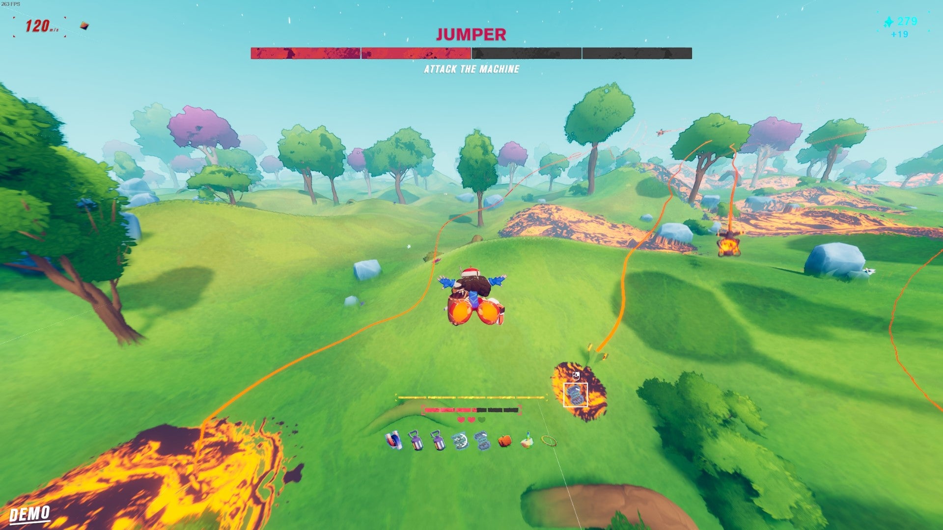 Dodging rockets from a boss robot in the Haste: Broken Worlds demo. - 4