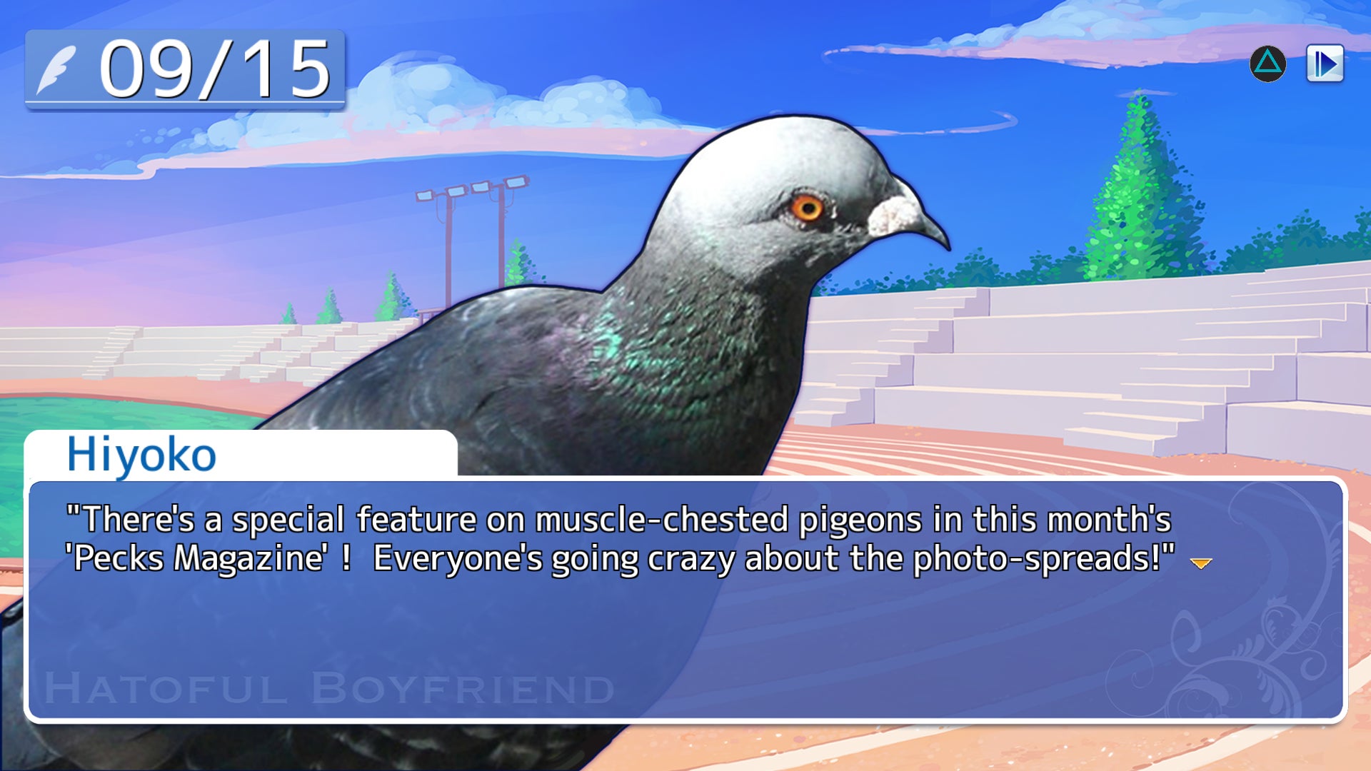 The player speaks with pigeon, Hiyoko, in Hatoful Boyfriend - 8