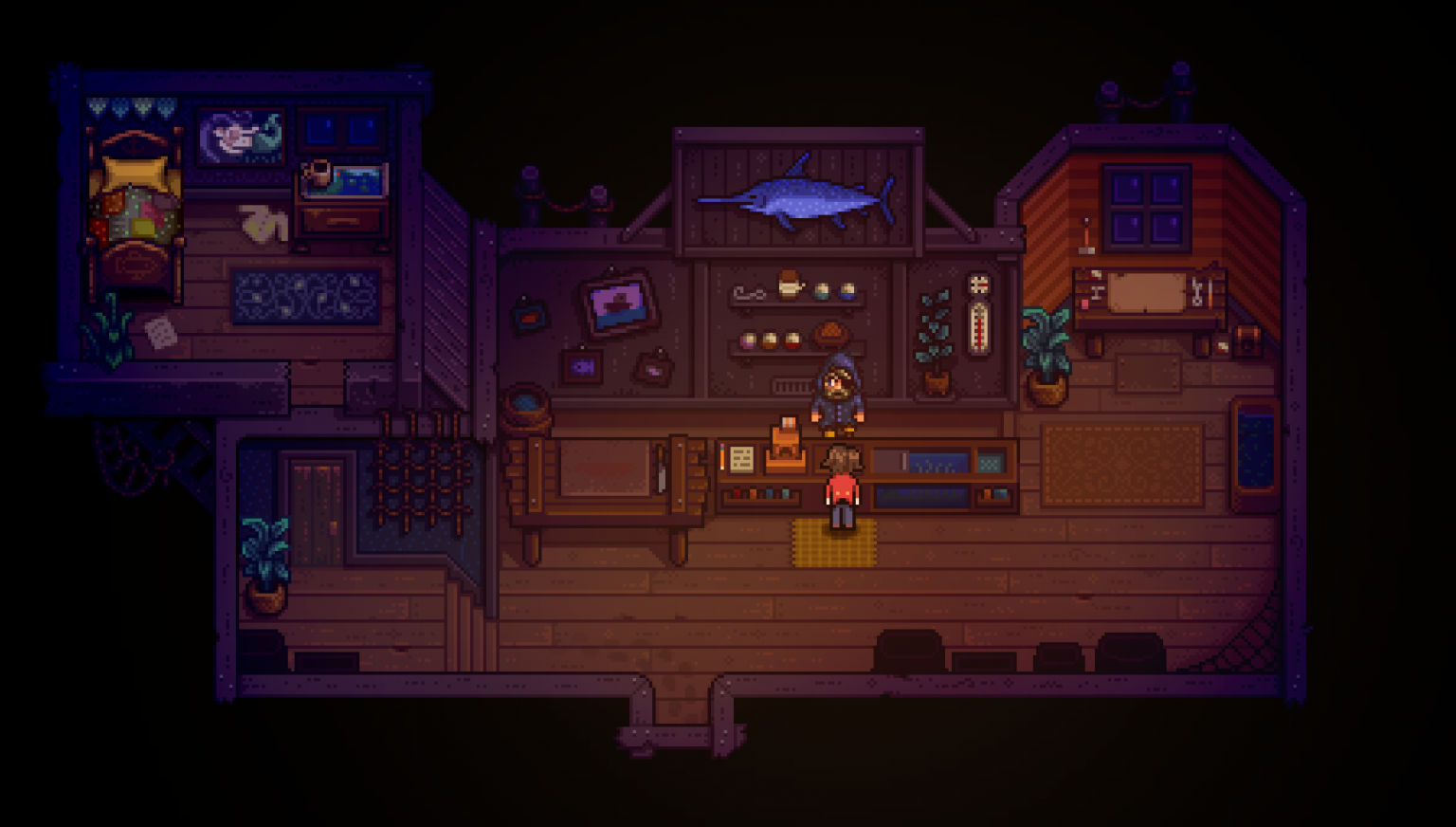Haunted Chocolatier image showing the inside of a fishing shop