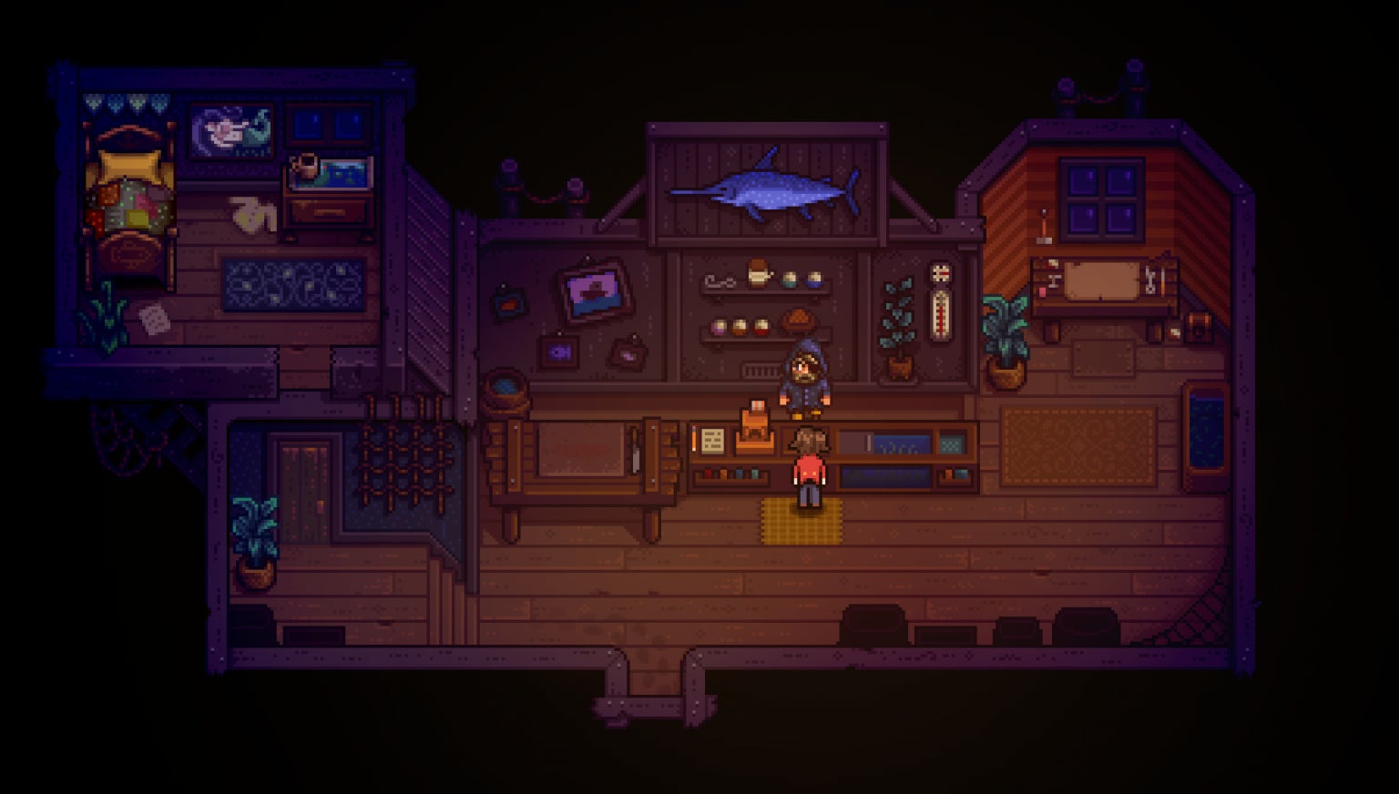 Haunted Chocolatier image showing the inside of a fishing shop