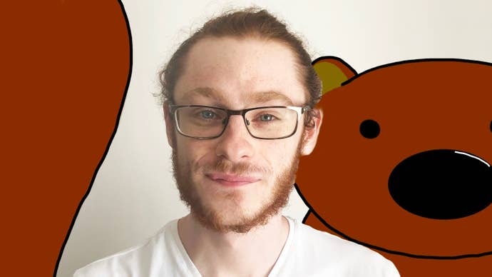 A photo of Hayden Hefford, with a hand-drawn Horace in the background