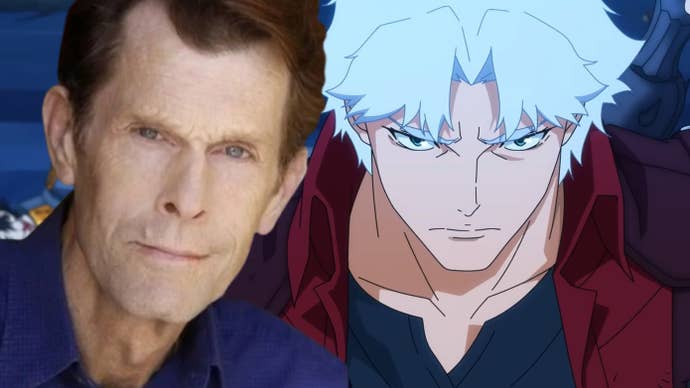 Header image showing a screenshot from Devil May Cry Netflix anime with an image of actor Kevin Conroy overlayed on top