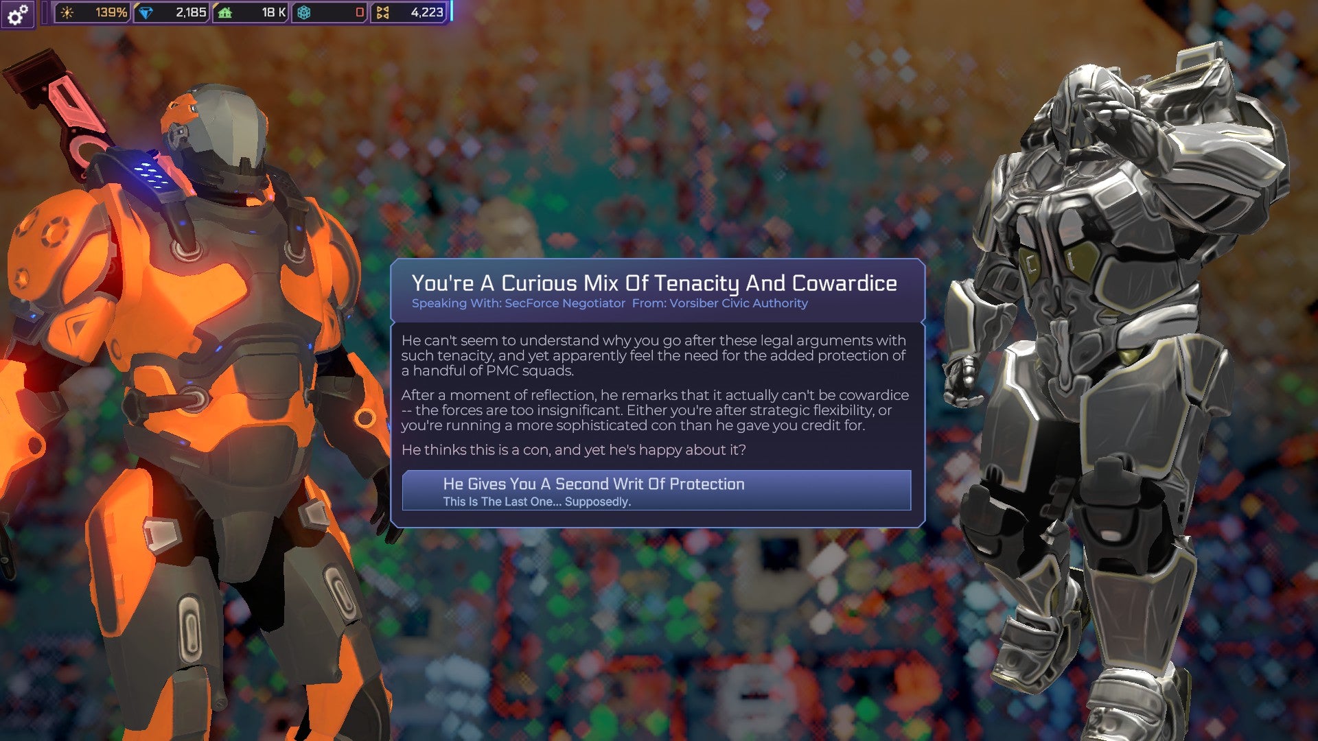 A SecForce negotiator insults you in Heart of the Machine.