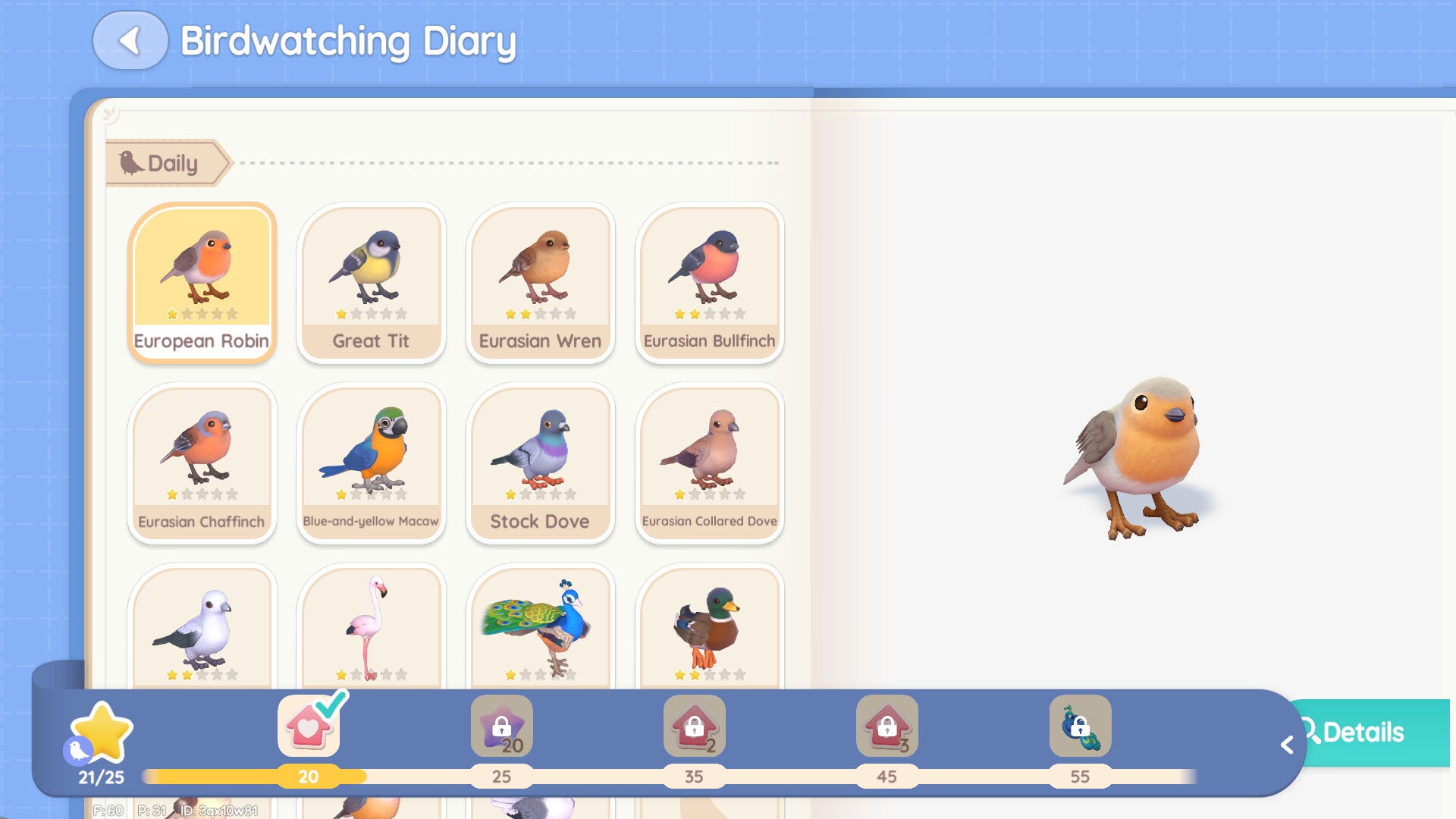 The players Birdwatching Diary is shown in Heartopia.