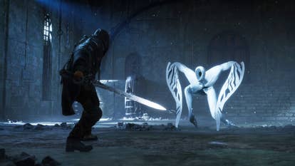 Hell is Us header image showing the game's hero raising his sword towards a monster creature with a hollow face
