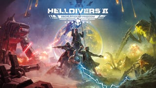 Helldivers 2 Escalation of Freedom artwork with multiple characters and game logo in front of planet Earth