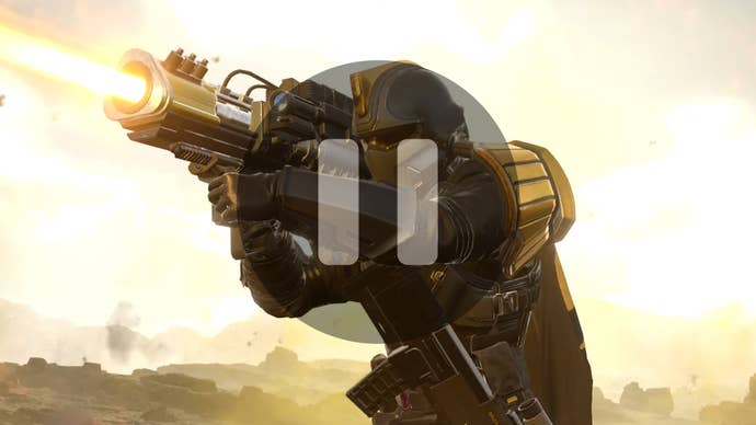 Helldivers 2 screenshot with a pause button.