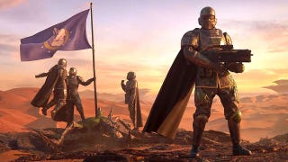 Helldivers 2 header image showing a group of Helldivers erecting a flag