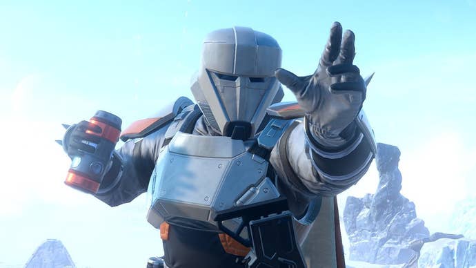 Helldivers 2 header image showing a Helldiver on a snow-covered planet about to launch a projectile.