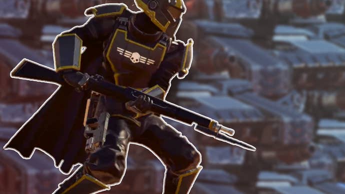 A Helldivers 2 player wielding the Constitution rifle.