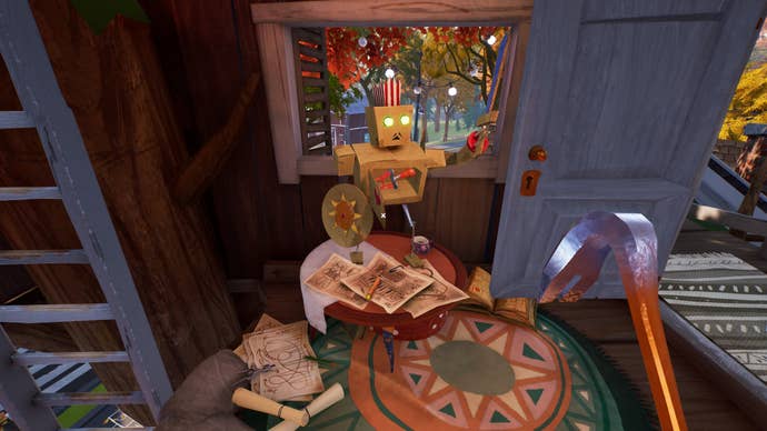 A secret opening in the robot model in Hello Neighbor 2 revealing a switch