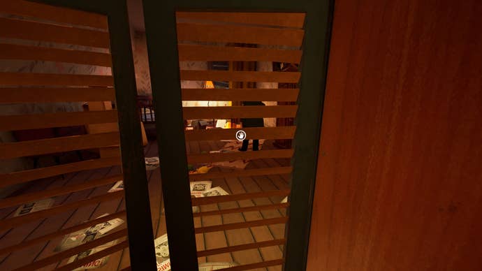 Hiding in a wardrobe from the police officer in Hello Neighbor 2