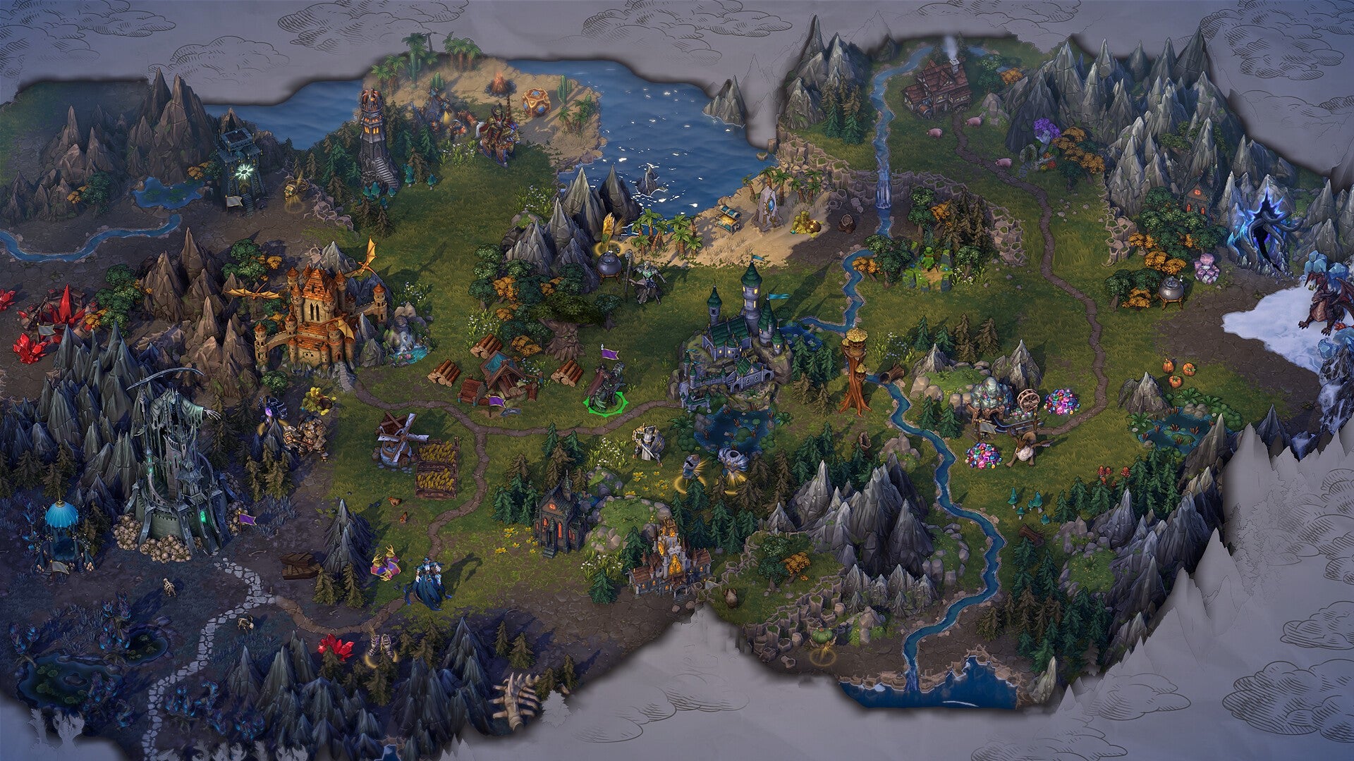 A lush overworld map in Heroes of Might and Magic: Olden Era. - 19