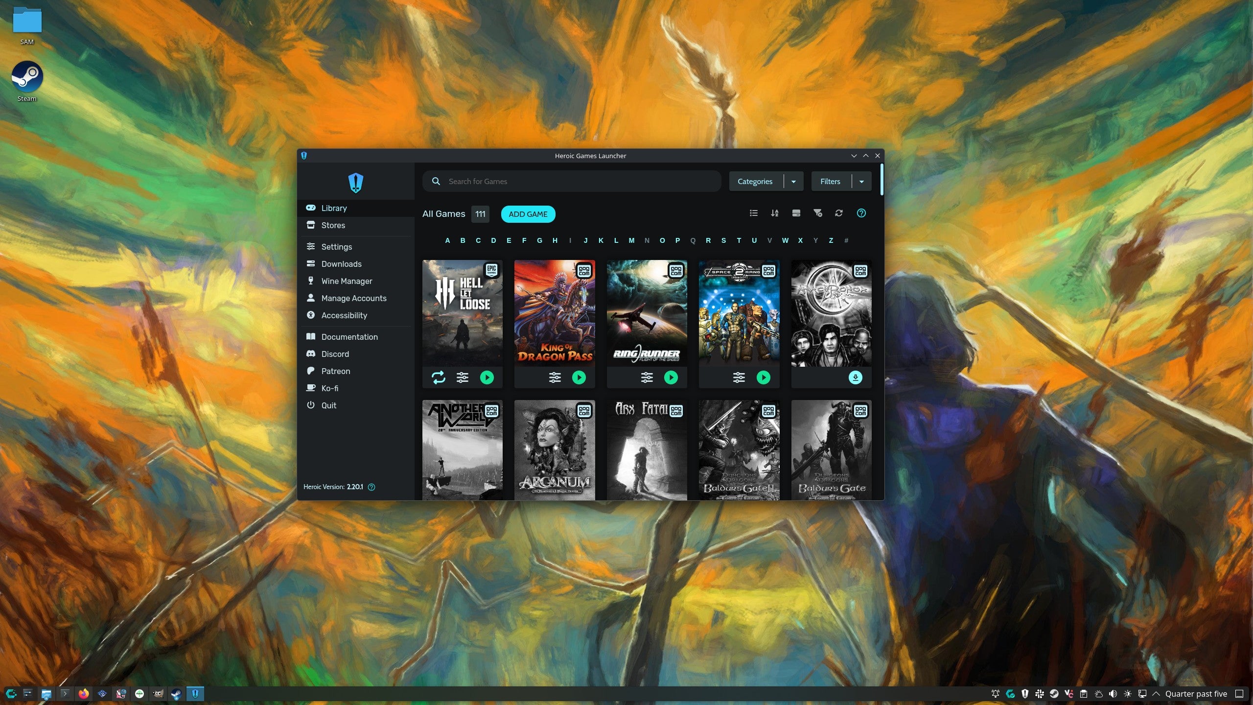 Heroic Games Launcher running on CachyOS, a Linux distro.