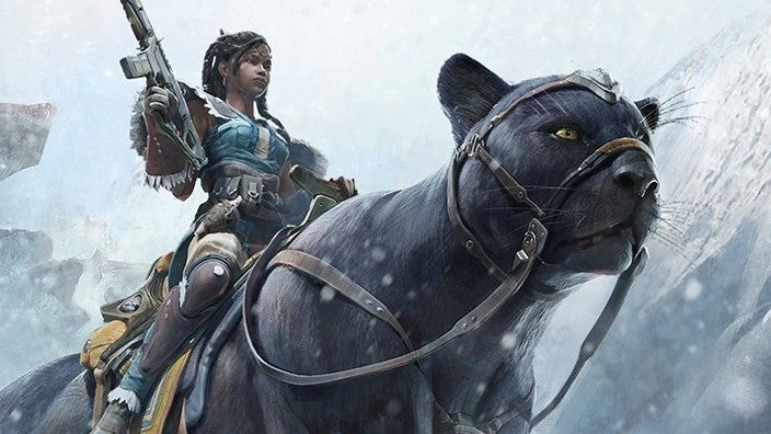 Highguard image showing a female riding a large panther like creature