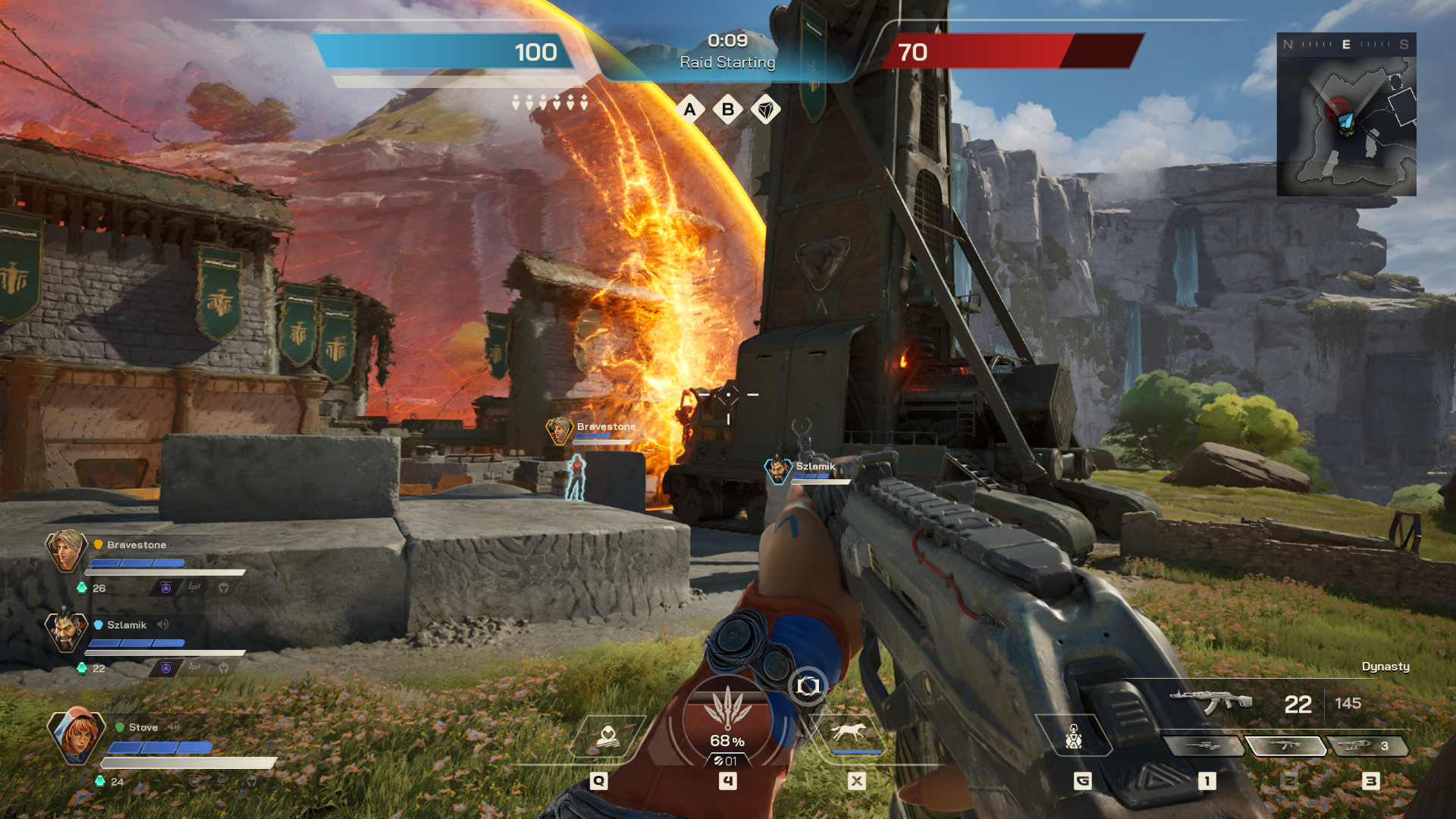 A huge battering ram smashes into a magical dome shield in Highguard.