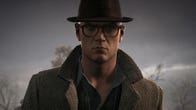 A screenshot from Hitman 3 showing Agent 47 in a hat, coat and glasses at the game's Dartmoor level