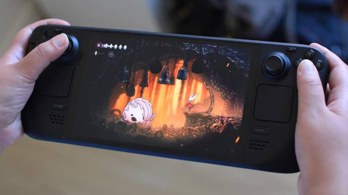 Silksong moving connected a Steam Deck OLED.