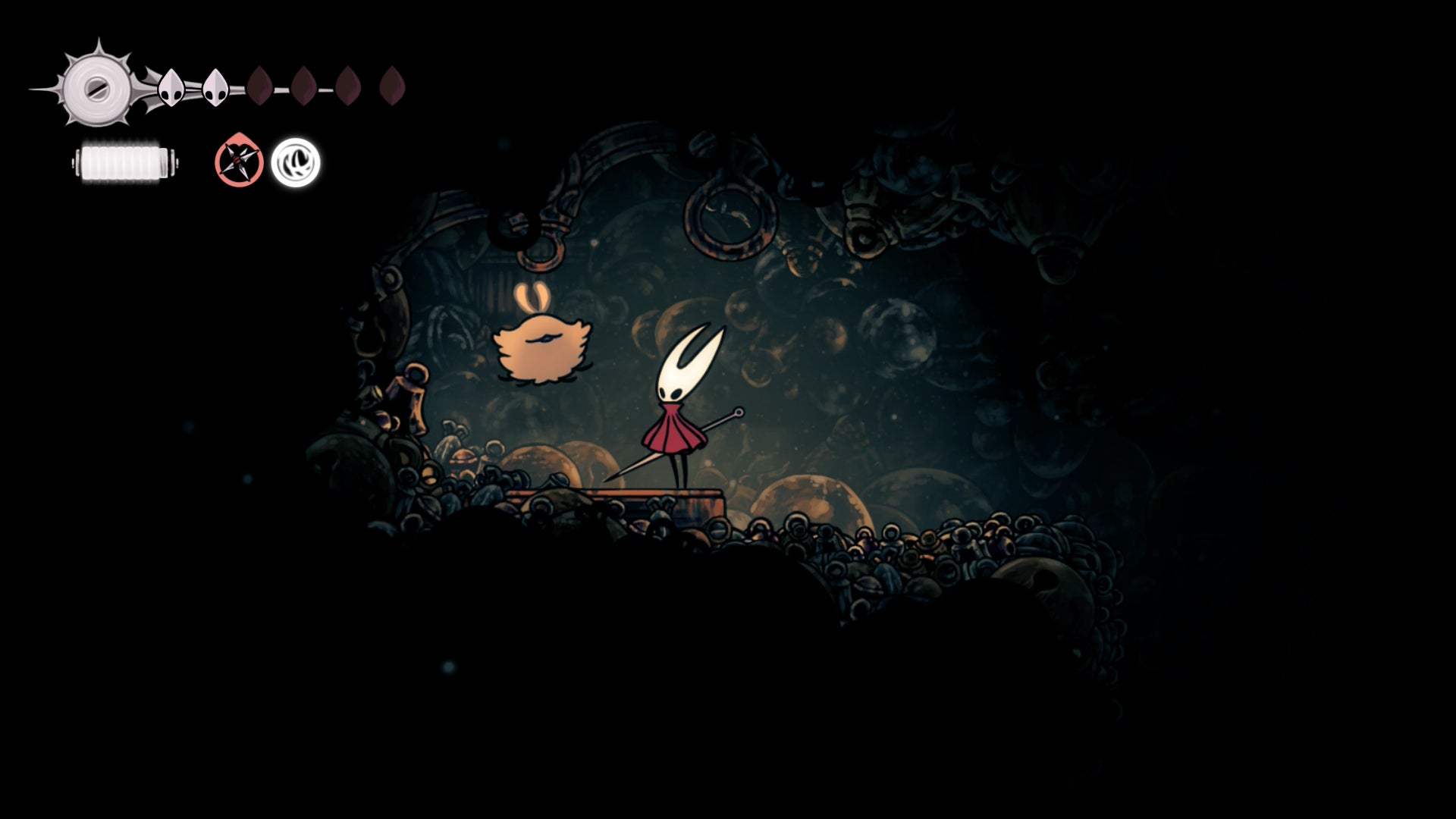 Hollow Knight: Silksong screenshot showing hornet at the end of a dark space