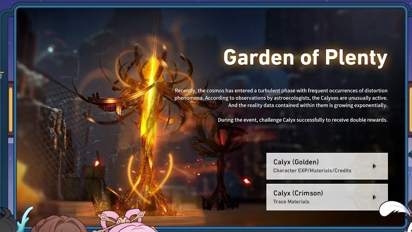 Amber structure with text descibing double drops for golden and crimson calyxes.