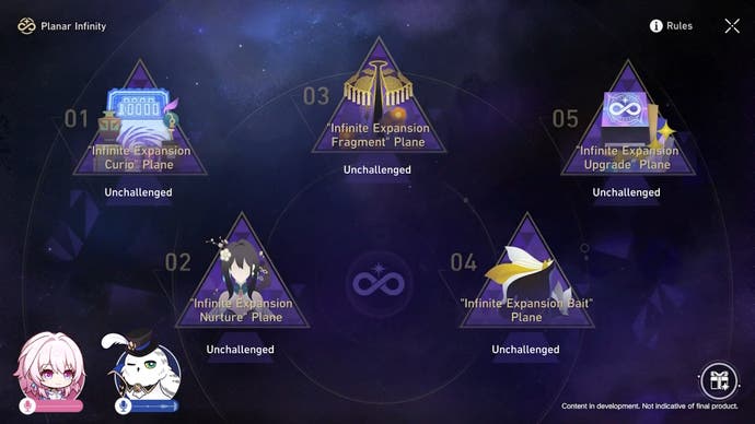 menu image of the different stages in planar infinity event