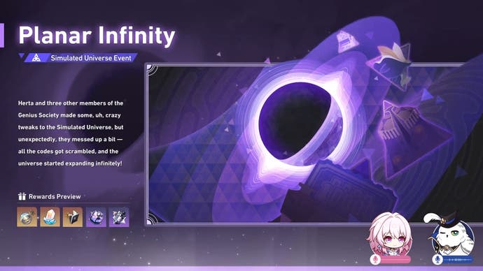 artwork of the planar infinity event with reward images and description text