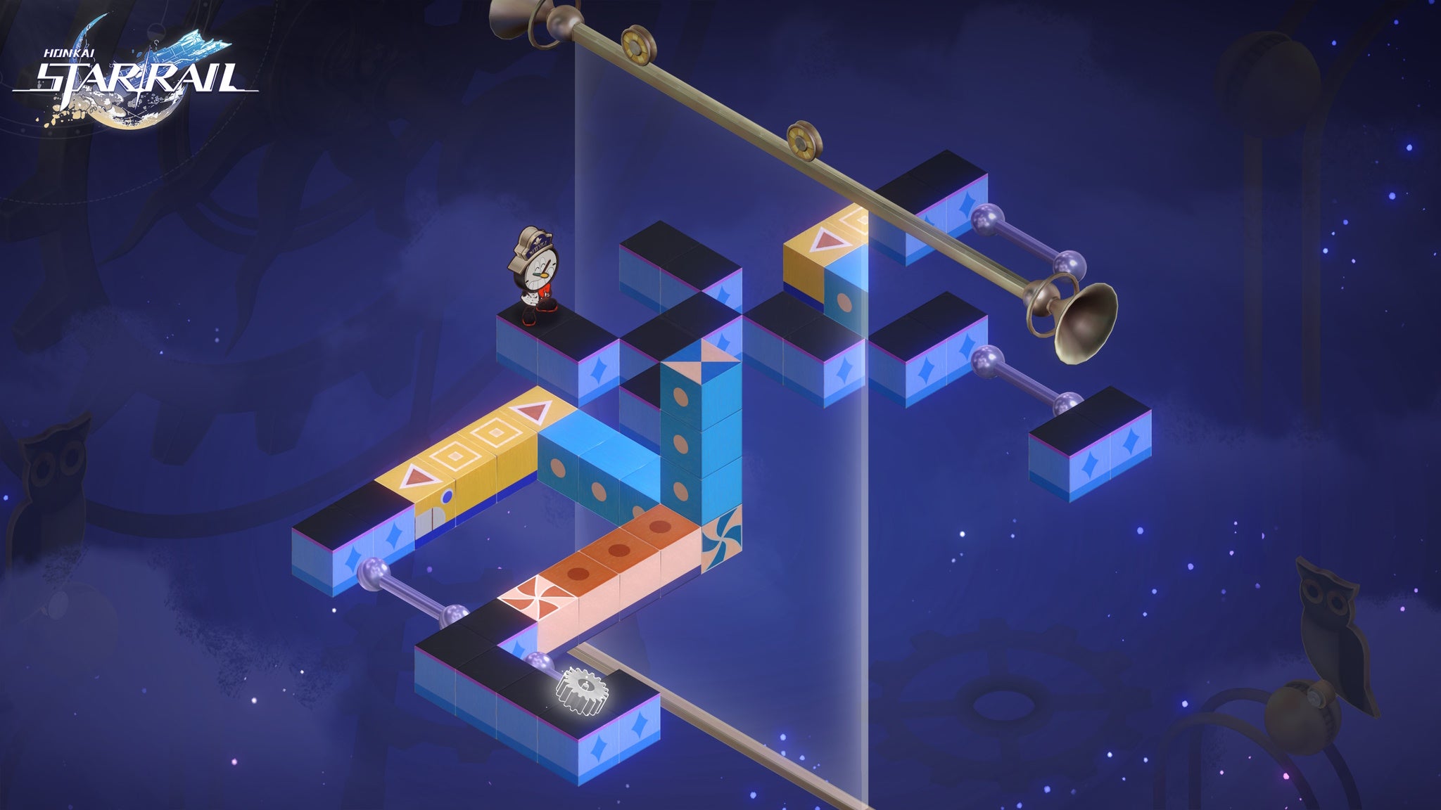 Hanu&rsquo;s Prison Break event puzzle gameplay controlling a cartoon clock from top down perspective in Honkai Star Rail 2.0.