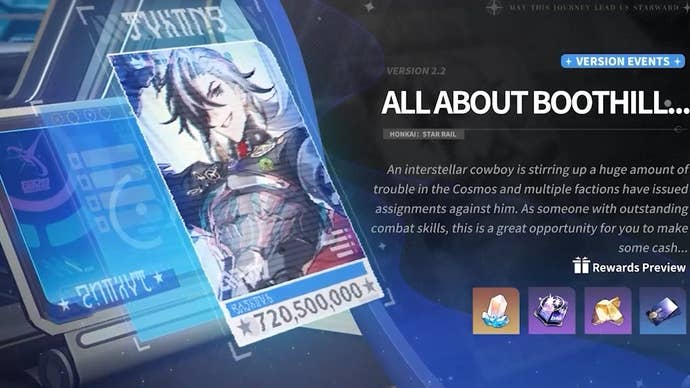 An image of boothill and rewards shown for the All About Boothill event in Honkai Star Rail.