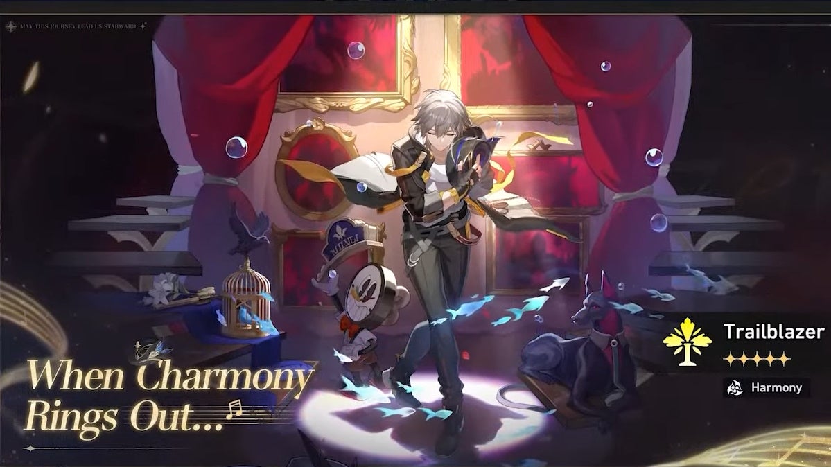 Caelus as the Harmony Trailblazer splash art showing the When Charmony Rings Out permanent event in Honkai Star Rail.