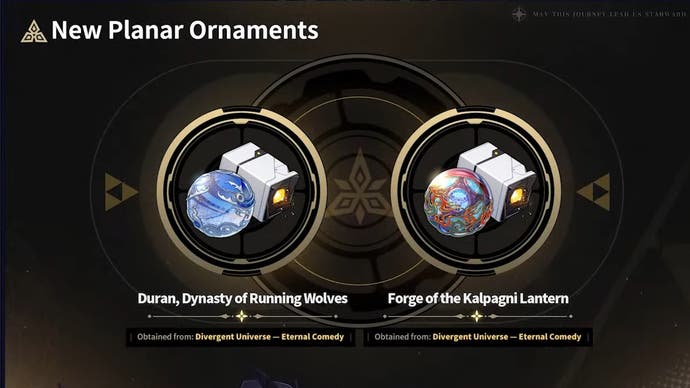 The Planar Ornament Sets Duran, Dynasty of Running Wolves, and Forge of the Kalpagni Lantern are coming to Honkai Star Rail in version 2.3.