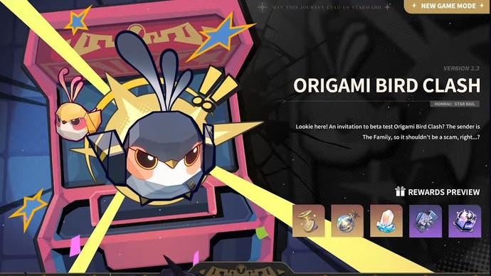 Illustration and description of the Origami Bird Clash limited-time event coming to Honkai Star Rail in version 2.3.