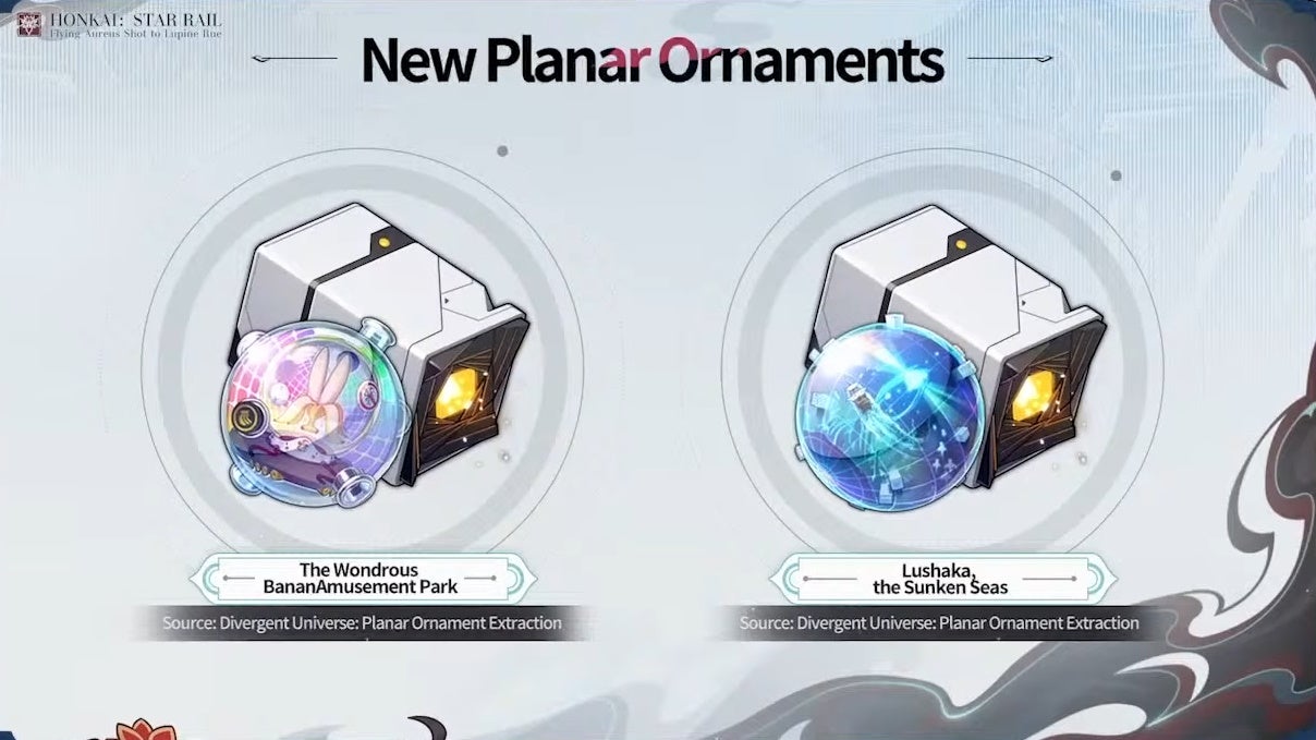 Two new planar ornament sets in version 2.5 of Honkai Star Rail, The Wondrous Banan Amusement Park, and Lushaka, the Sunken Seas.