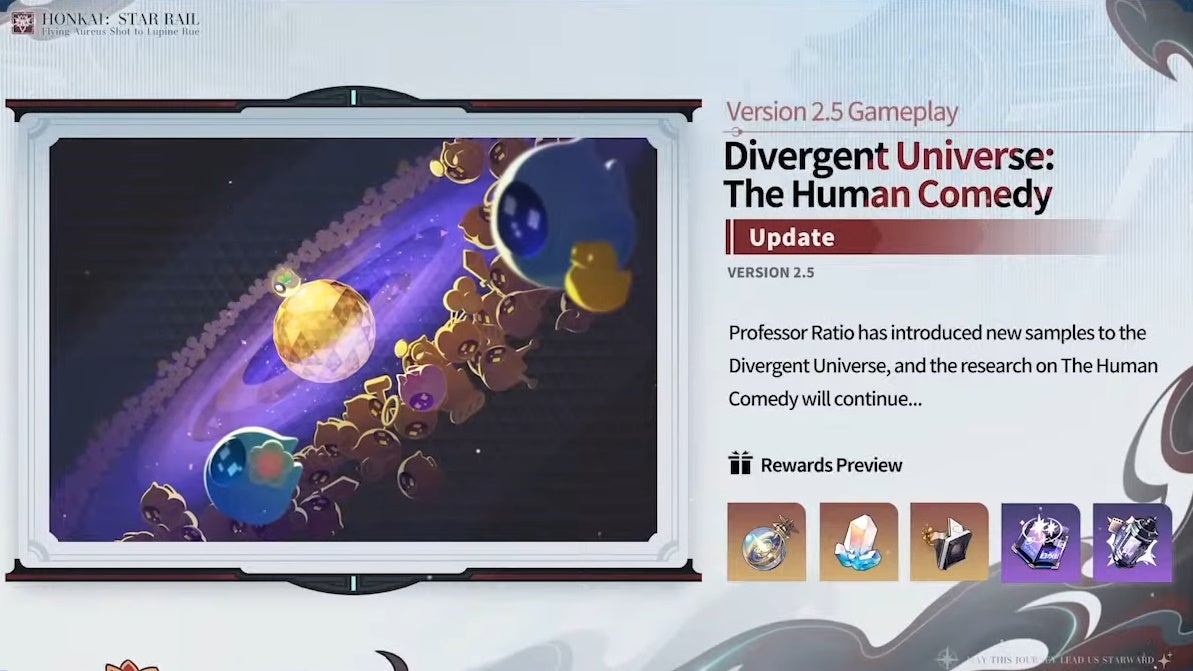 Divergent Universe The Human Comedy update details and rewards for Honkai Star Rail version 2.5.