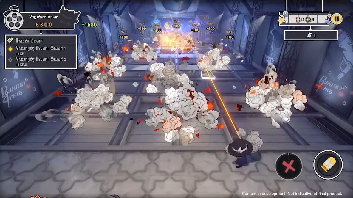 Hanu Adventure Domain minigame in Honkai Star Rail showing Hanu firing a gun at targets.