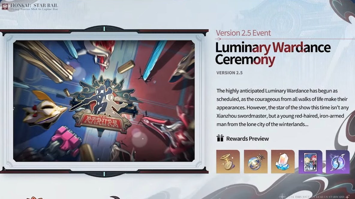 Luminary Wardance Ceremony event details and rewards for Honkai Star Rail in version 2.5.