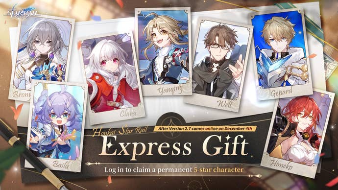 Pictures of the standard five star characters in Honkai Star Rail for the Express Gift event.