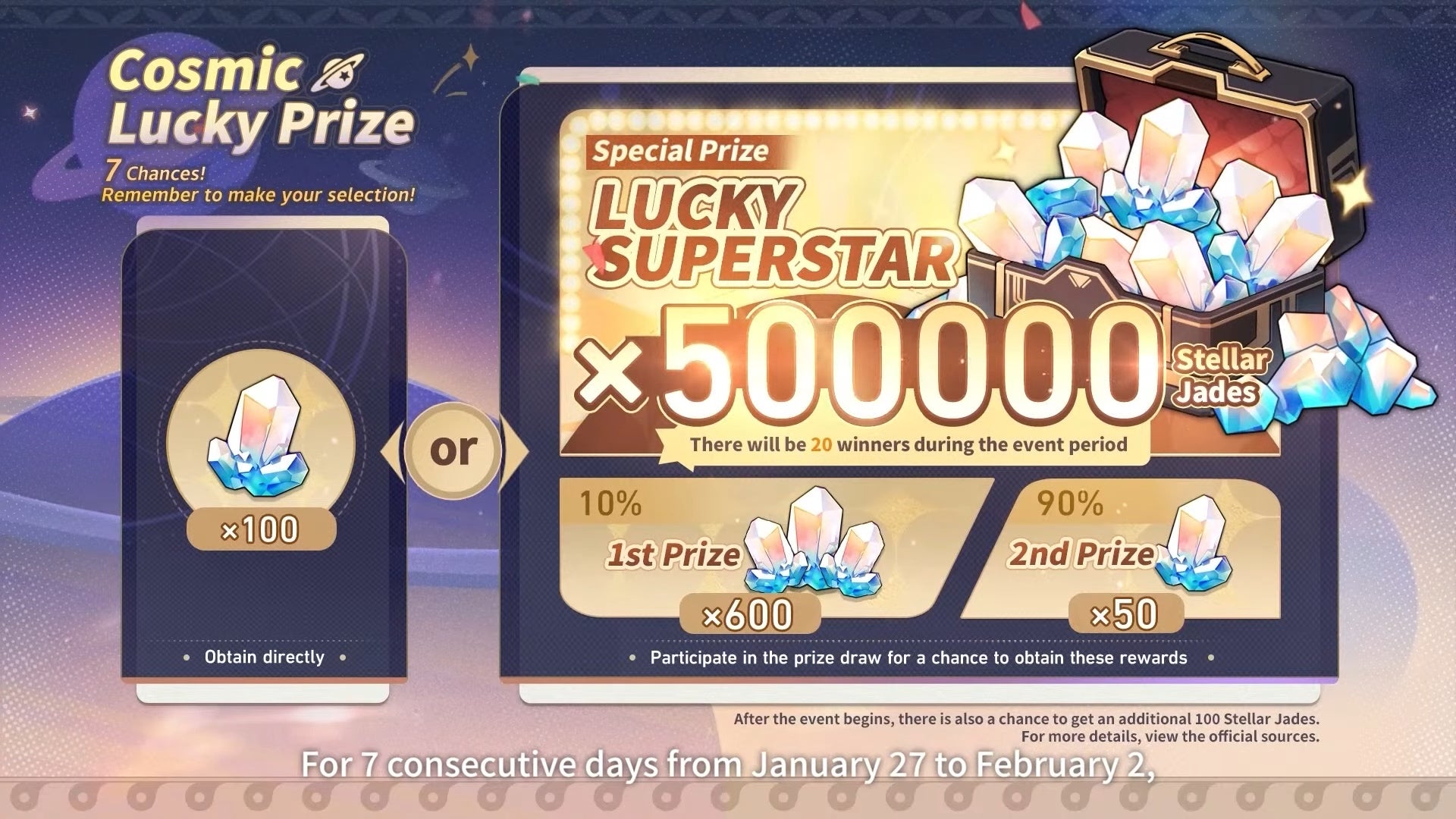 Cosmic Lucky Prize event details in Honkai Star Rail.