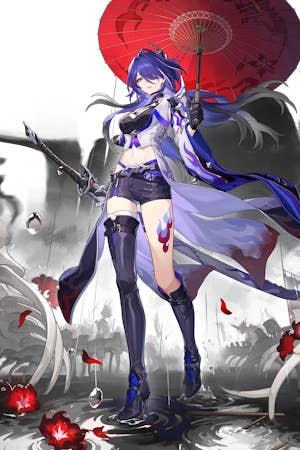 Cropped Acheron splash art for Honkai Star Rail.