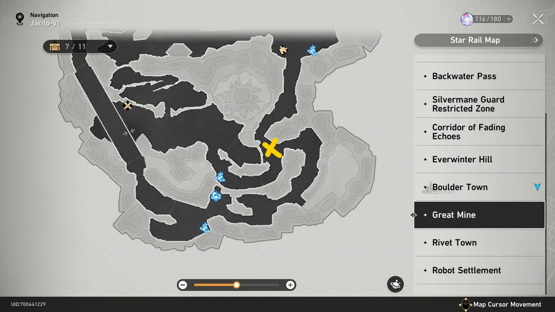 A map of the Great Mine with some treasure marked on it in Honkai Star Rail