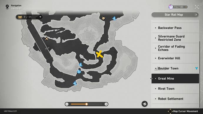 A map of the Great Mine with some treasure marked on it in Honkai Star Rail