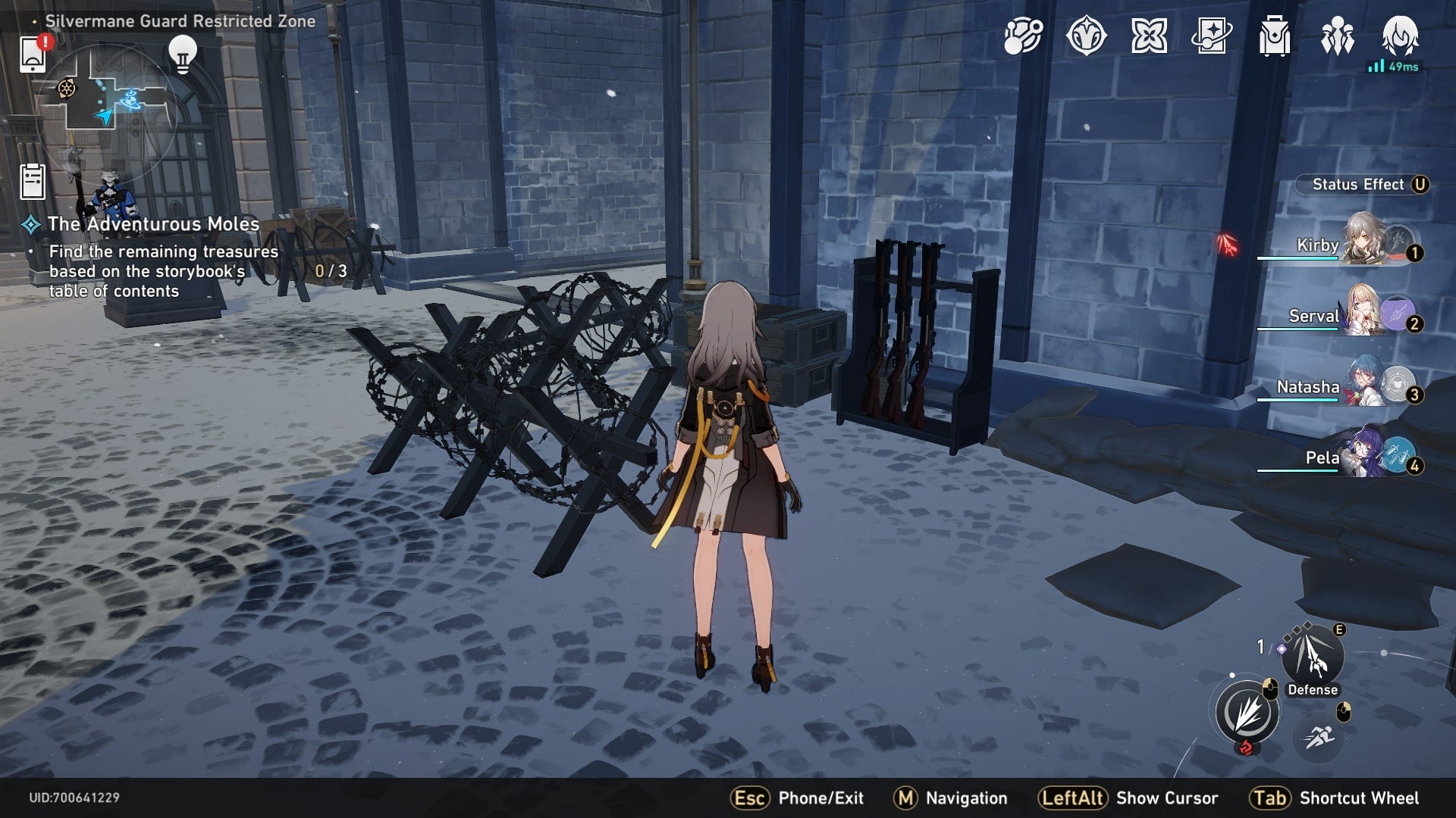 The player faces one of three gun racks that need rearranging in the Silvermane Guard Restricted Area of Honkai Star Rail - 12