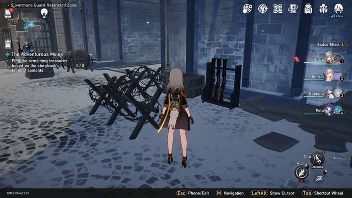 The player faces one of three gun racks that need rearranging in the Silvermane Guard Restricted Area of Honkai Star Rail