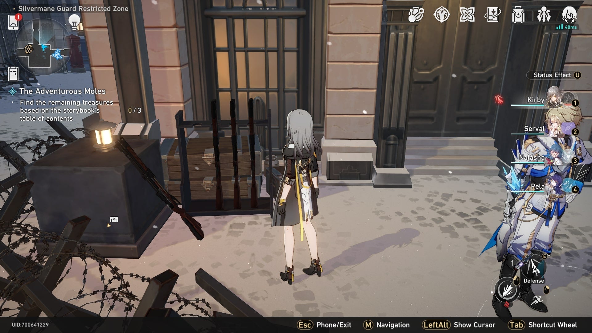 The player faces one of three gun racks that need rearranging in the Silvermane Guard Restricted Area of Honkai Star Rail - 13