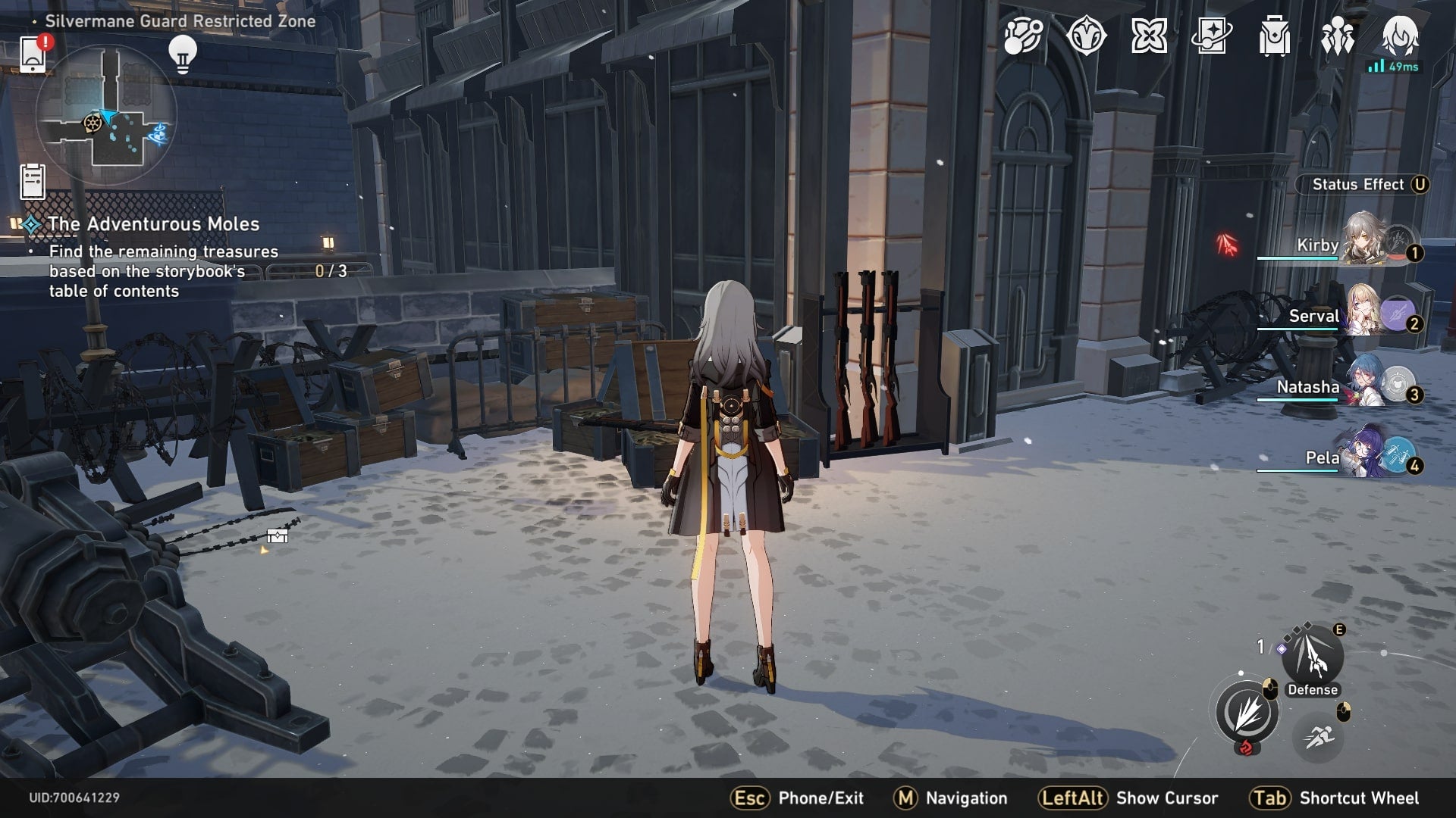 The player faces one of three gun racks that need rearranging in the Silvermane Guard Restricted Area of Honkai Star Rail - 14